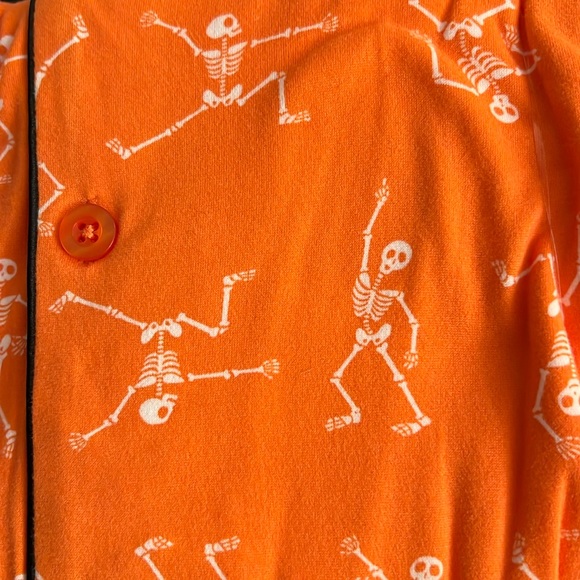 Dancing SKELETON 2pc Pajama Set * size 2XL * Orange White Black SHORTS S/ Sleeve - Picture 5 of 9